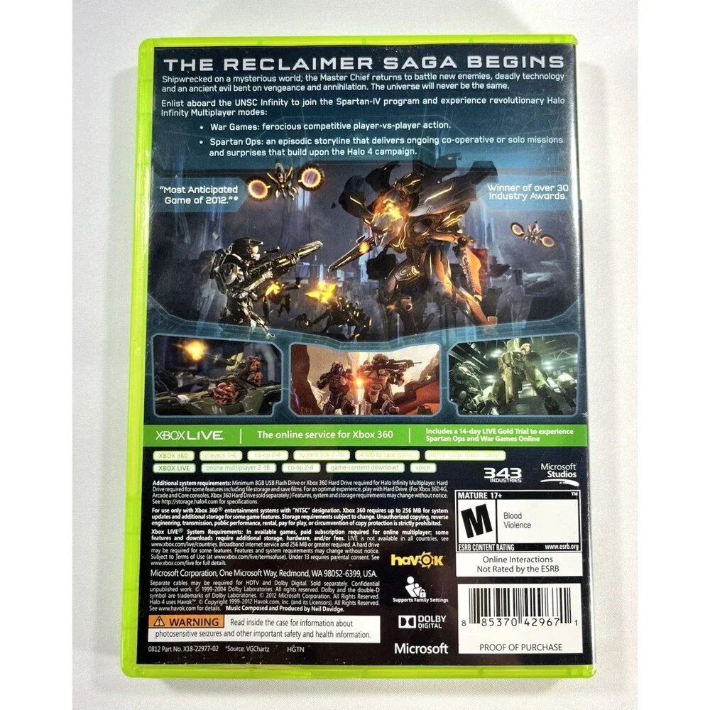 Halo 4 Xbox 360 Microsoft Studios 2012 Complete with Manual & Both Discs Tested